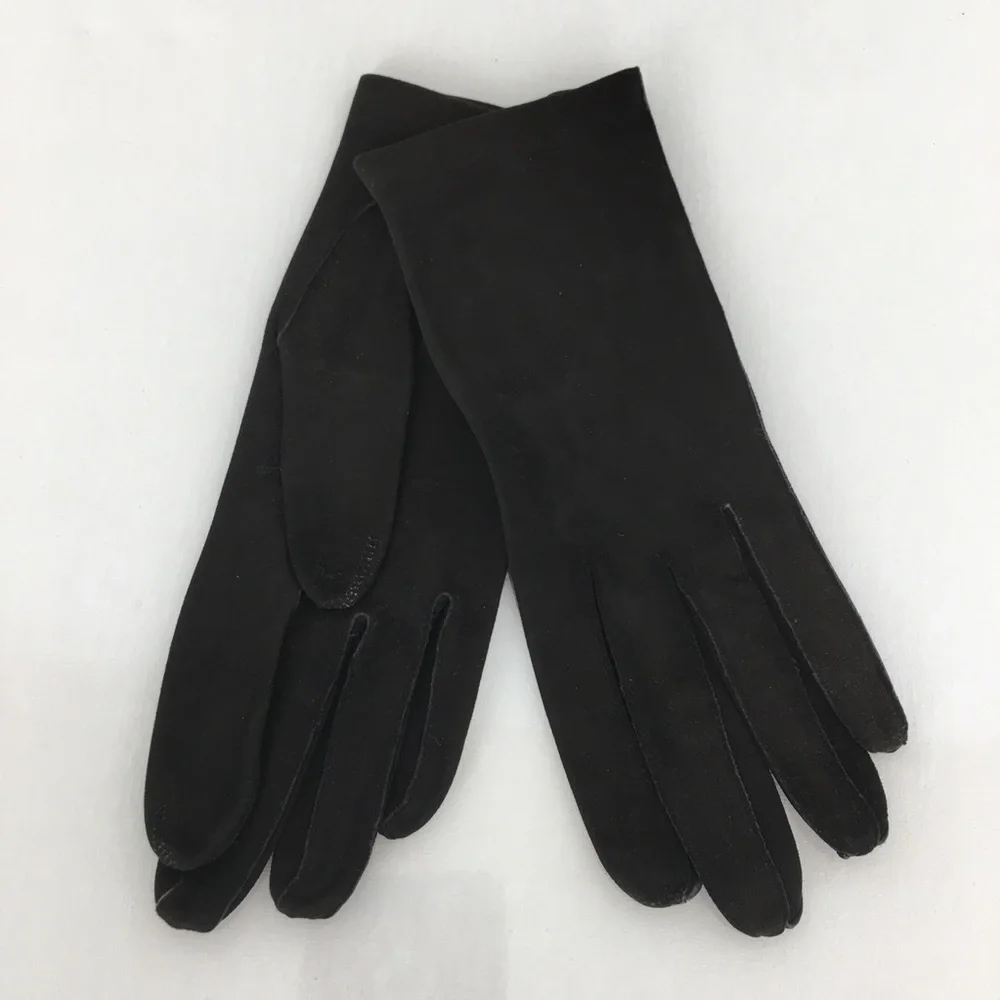 Vintage Kay Fuchs Faux Suede Leather Gloves Black 66378 Made in France